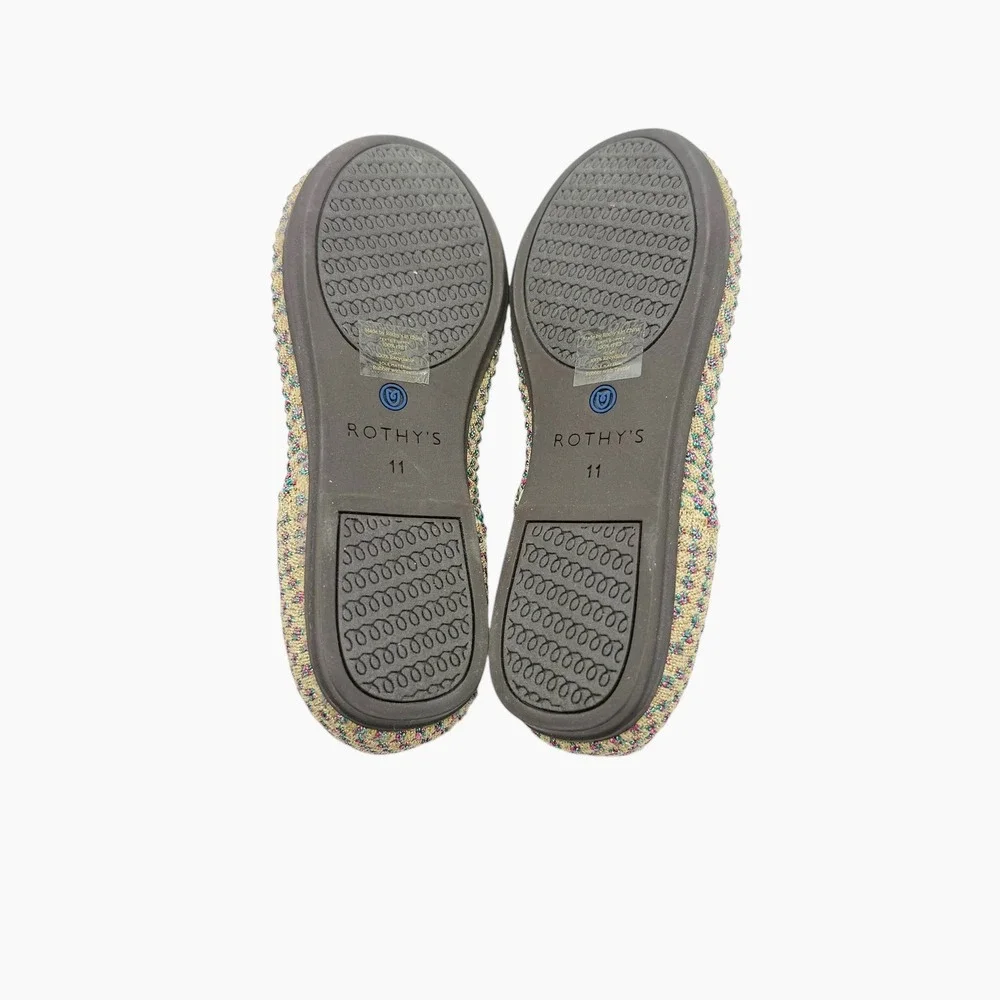 Rothys Kids Loafers Multi Color Metallic‎ Knit Gold Pink Teal Size K11 Flats